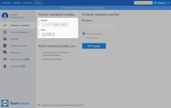 TeamViewer - ID a heslo